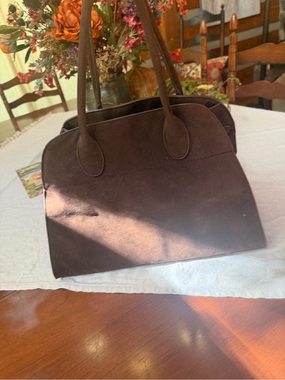 Womens Faux Chocolate Suede Tote Bag Large Like New